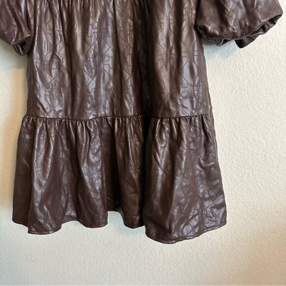 Emily McCarthy XXS Brown FX Leather Puff Sleeve Dress Matrix Steampunk Wet Look - Picture 5 of 16